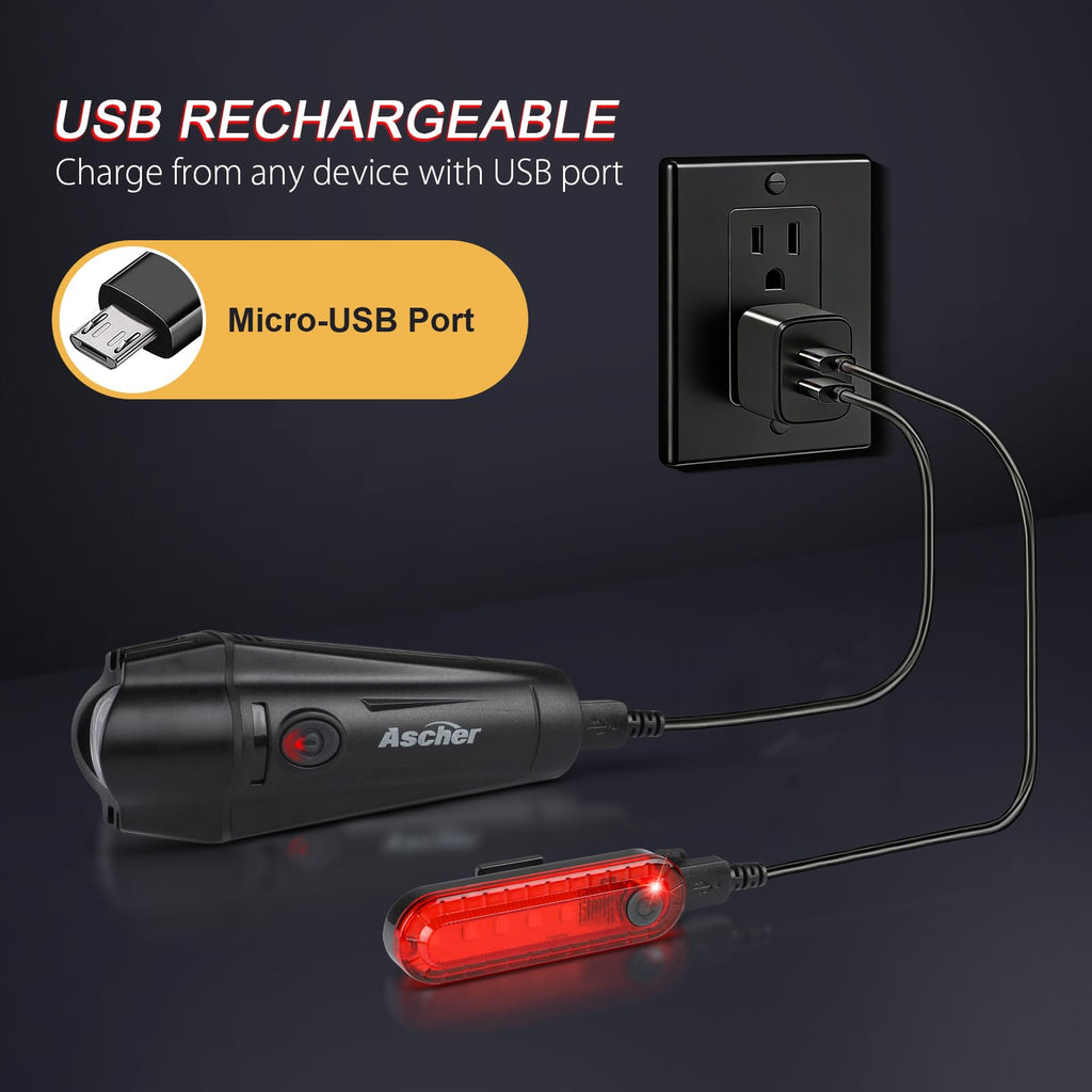 USB Rechargeable Bike Light Set