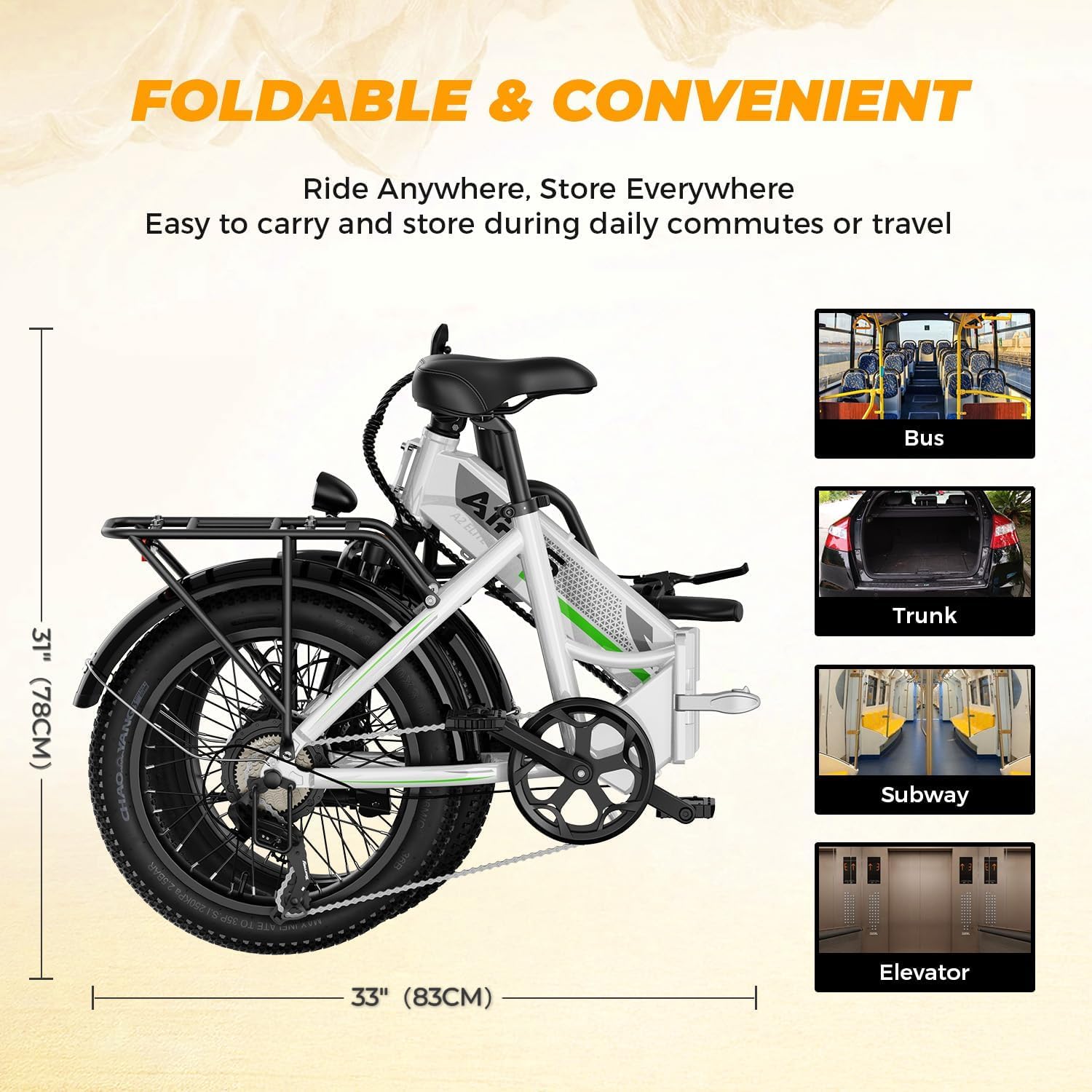 Aipas A2 Folding Electric Bike for Adults, 20" Fat Tire Commuter Ebike