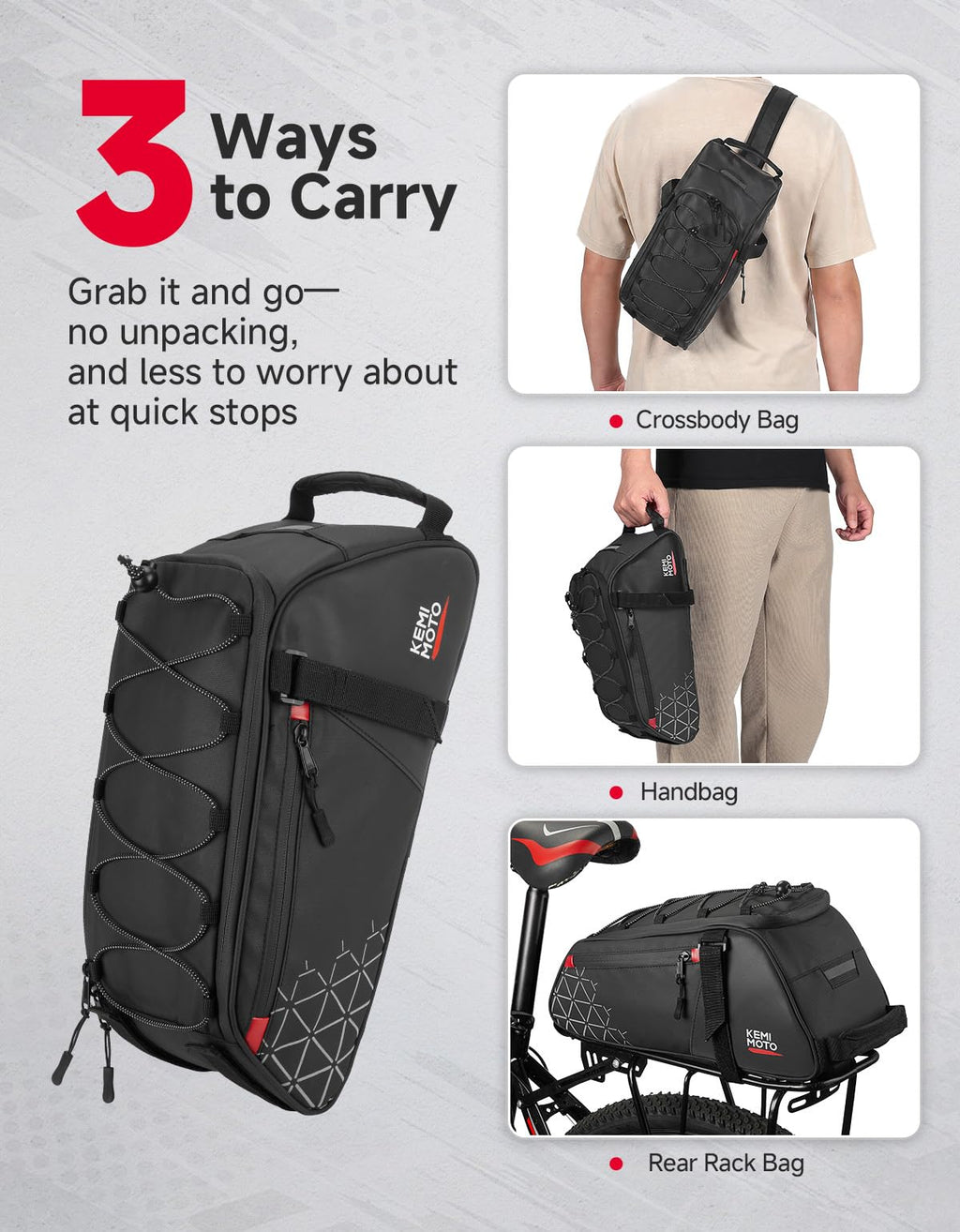 KEMIMOTO Bike Bag Rear Rack Bag Bicycle Trunk Bag