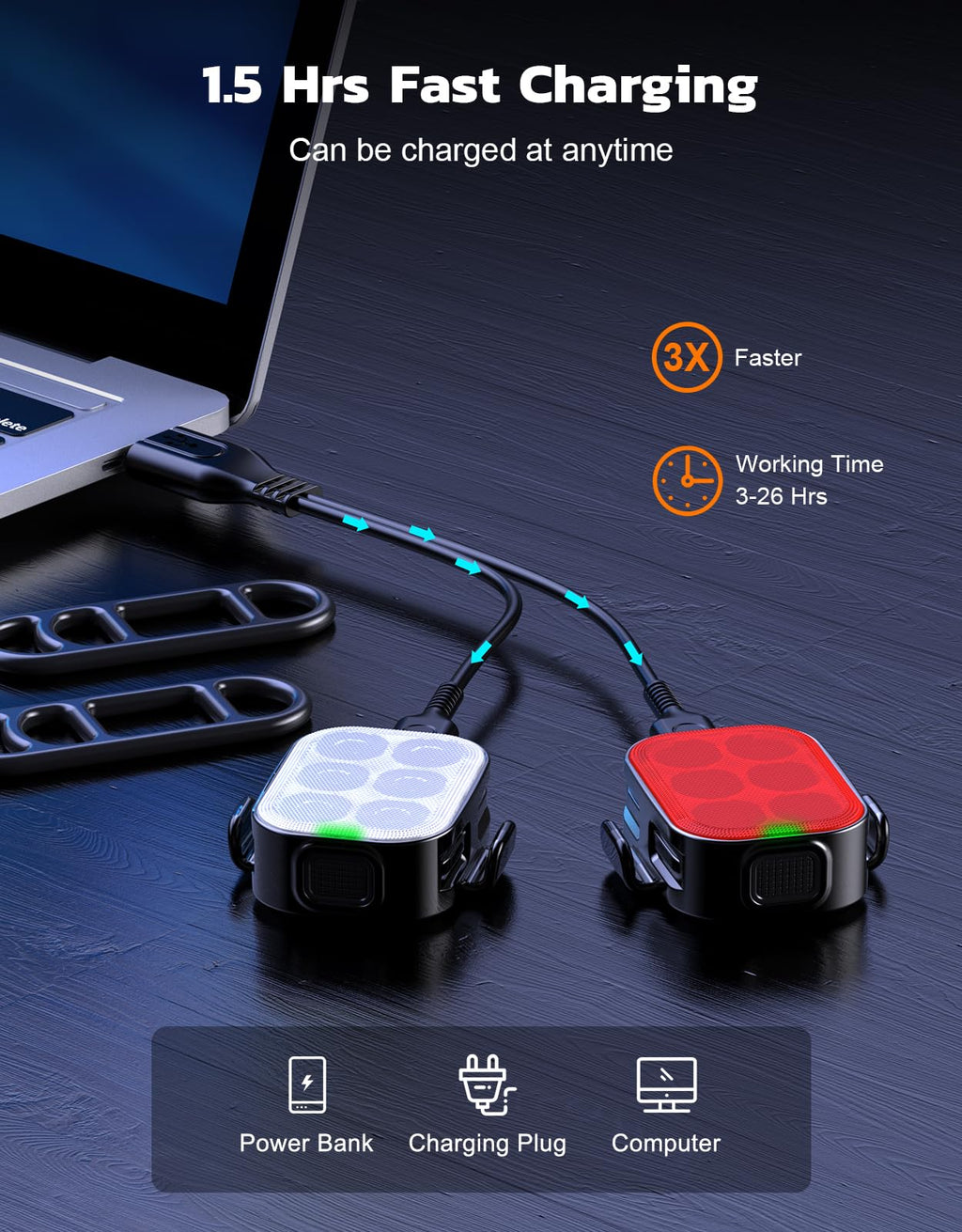 USB Rechargeable Bike Light Set